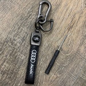Audi Black Leather Keychain with carabiner
